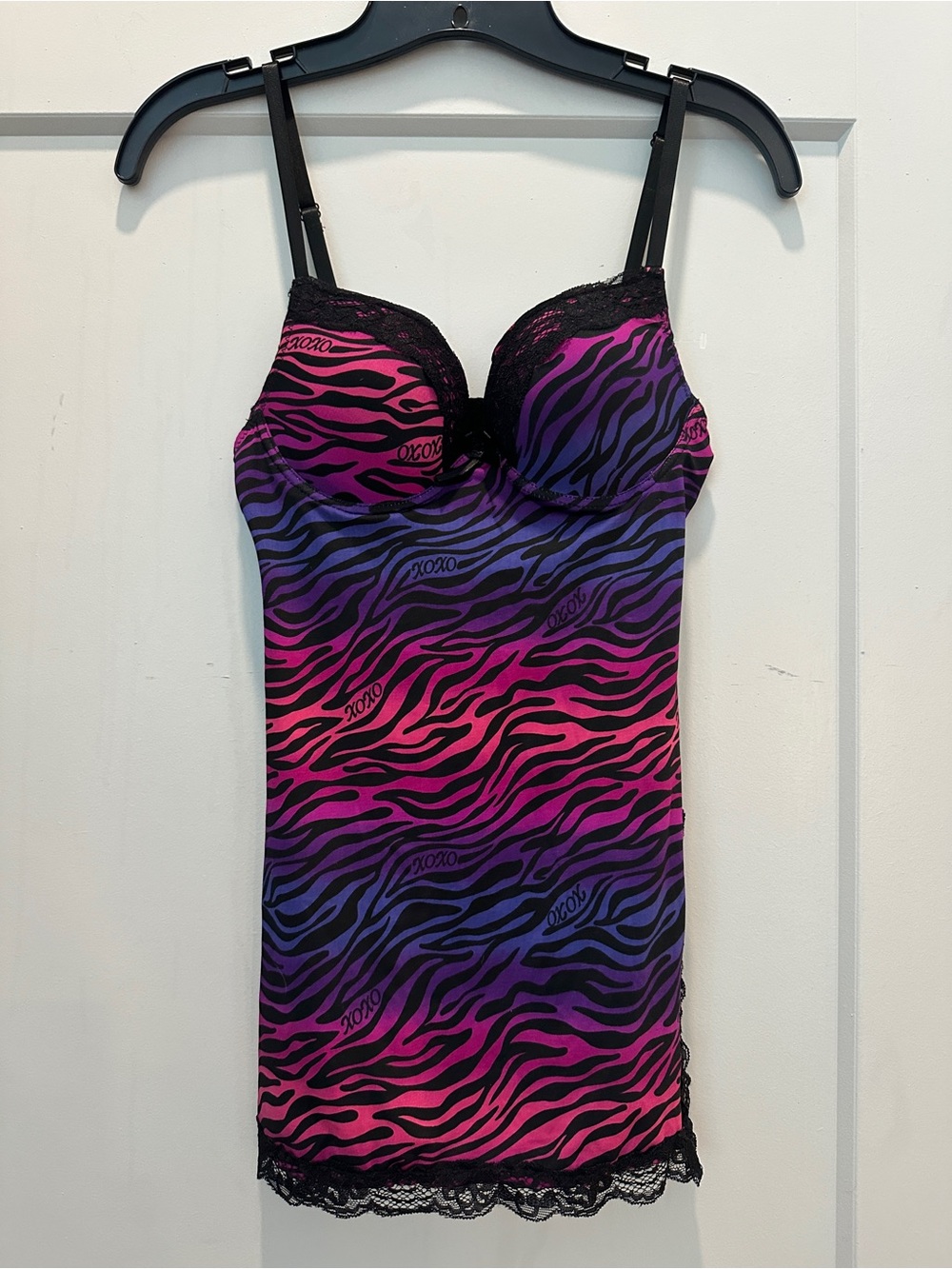 XOXO Black, Pink & Purple Zebra Slip Top